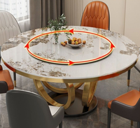Ensemble de table à manger ronde moderne de luxe avec plateau en marbre et pieds en acier inoxydable pour usage hôtelier, couleur personnalisable, 6 chaises