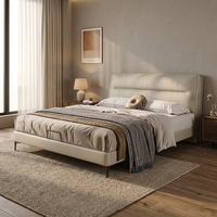 Handgetuftetes Lederbett mit Knopfdetails und 5D Geräuschloser Massivholz-Lattenrost Premium-Qualität Gepolstertes Kingsize-Bett