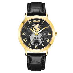 Relojes <span class=keywords><strong>de</strong></span> Cuarzo <span class=keywords><strong>de</strong></span> Lujo para Hombre, Diseño Creativo con Mapa del Mundo Romano, <span class=keywords><strong>Calendario</strong></span>, Reloj <span class=keywords><strong>de</strong></span> Pulsera <span class=keywords><strong>de</strong></span> Cuero Cómodo para el Tiempo Libre - Product Image 1