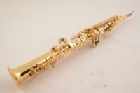 Professional Brass Body Gold Lacquered Student Straight B Flat Curved Mouthpiece Soprano Saxophone BB