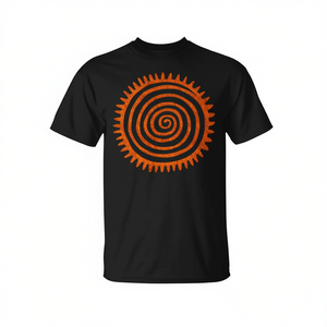 T-shirt Premium Sun Spiral Paleo Petroglyph per adulti, design unisex nero e arancione - Product Image 2