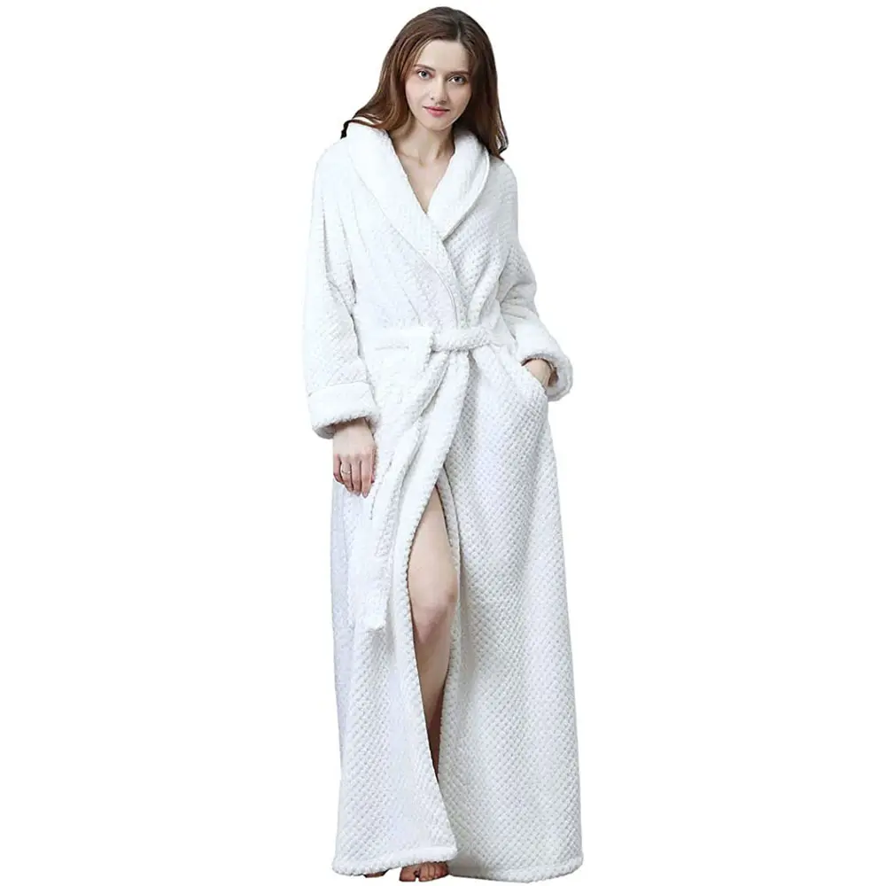 Extra Long Thermal Flannel Bathrobe luxury Women Dressing Gown Winter shower gown