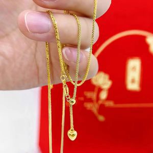 Xinfly Wedding Engagement Heart Pendant Chopin Chain <b>Necklace</b> G9999 Custom Women Dainty Luxury <b>Solid</b> 24K Real Gold Fine Jewelry - Product Image 4