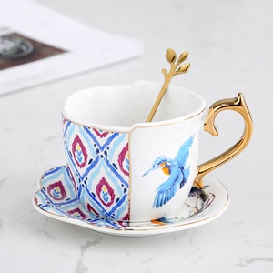 New Design Retro Flower and BirdAsymmetric Special-shaped <b>Ceramic</b> <b>Mug</b> and Porcelain Coffee Cup Saucer - Product Image 3