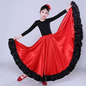 Faldas de baile flamenco para niñas, falda de baile del vientre, disfraz folclórico de gran vuelo con dobladillo con volantes 180D 360D 720D - Product Image 2