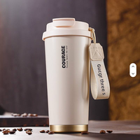 Mug de voyage isotherme en acier inoxydable avec revêtement céramique, 500 ml, personnalisé, classique, avec affichage de la température et poignée, pour le bureau