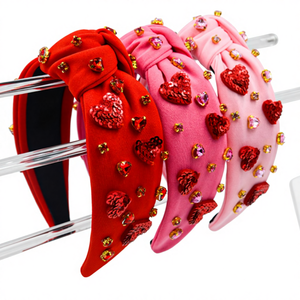 Nuovo Accessorio per Capelli alla Moda per San Valentino, Cerchietto a Cuore con Perle e Strass, Bordo Largo <span class=keywords><strong>Rosa</strong></span> - Product Image 1