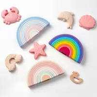 Juego de mordedor de apilamiento educativo, juego de bloques de apilamiento de silicona para la dentición del bebé, color arcoíris, juguetes para morder, OEM ODM, muestra gratis