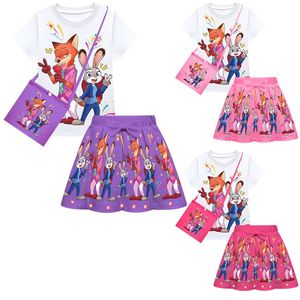 Ensemble de trois pièces pour filles, jupe plissée à manches courtes, sac, mode cosplay, ville des animaux fouillis - Product Image 3