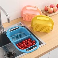 Panier égouttoir pliable 2-en-1 pour évier de cuisine, en plastique, pour laver les fruits et légumes, avec poignée, pour la maison