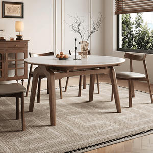 Mesa de comedor redonda extensible de bambú, estilo Wabi-Sabi, moderno, minimalista, juego de sillas con patas de hierro plegables de 6 plazas - Product Image 3