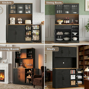 Meuble <span class=keywords><strong>de</strong></span> rangement <span class=keywords><strong>de</strong></span> cuisine, buffet, armoire <span class=keywords><strong>de</strong></span> rangement, meuble <span class=keywords><strong>de</strong></span> cuisine avec multiprise, éclairage <span class=keywords><strong>LED</strong></span> et étagère à épices - Product Image 3