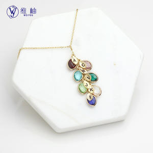 Collier en forme de goutte d'eau avec pierre de naissance et feuille, 12 couleurs, gravure personnalisée du nom, cadeau pour la fête des mères, produit POD pour dropshipping Shopify - Product Image 3