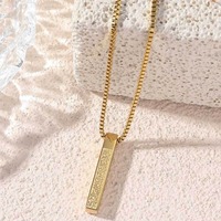 Collier pendentif rectangulaire en acier inoxydable plaqué or 18 carats avec nom d'Allah en 3D, vente en gros