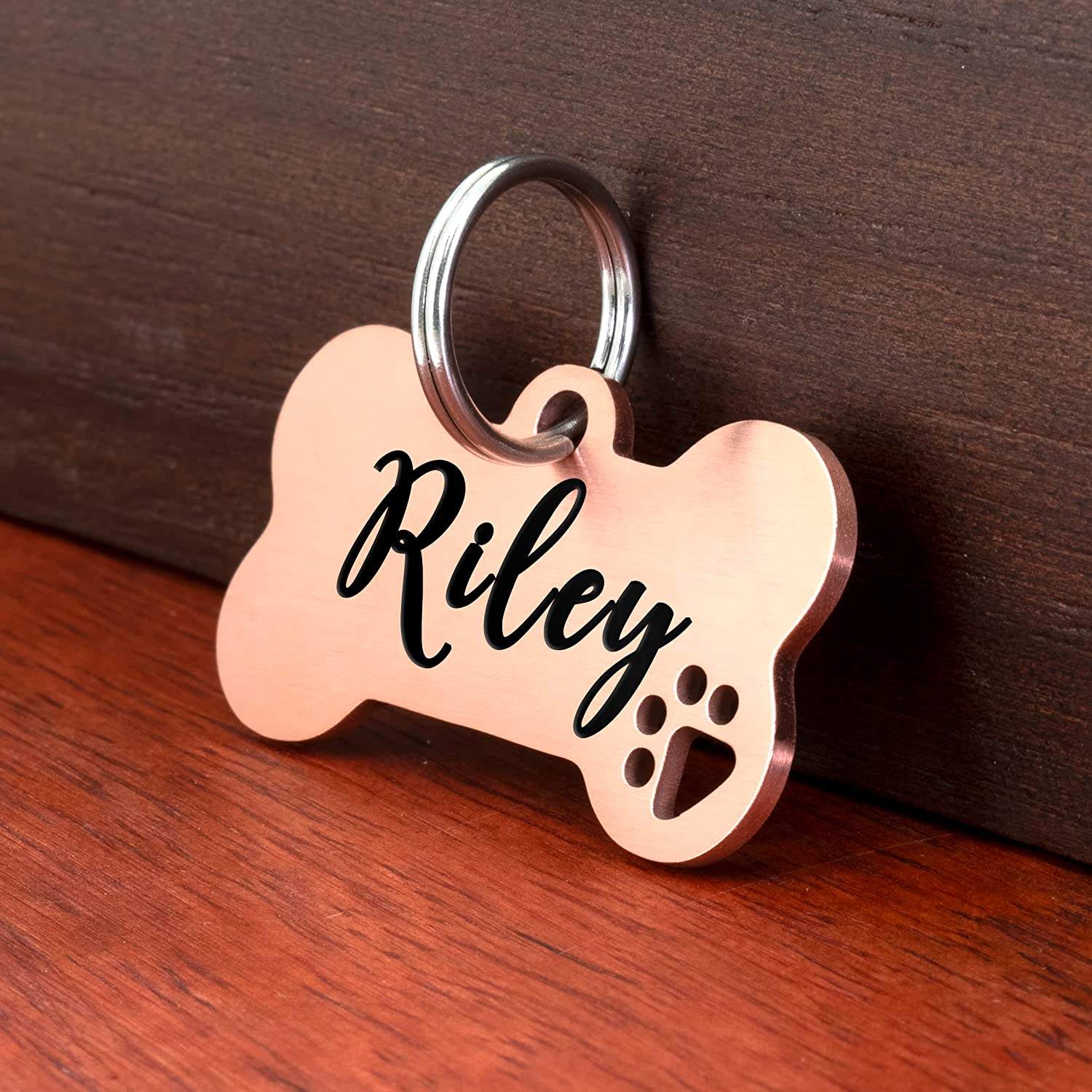 Custom Engraved Rose Gold Dog Name Tag Personalized Stainless