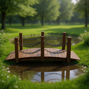 Puente de Jardín de Madera, Pasarela Arqueada, Acabado Natural, Estilo Tradicional, Adorno de Jardín para Exteriores, Diseño Independiente - Product Image 2