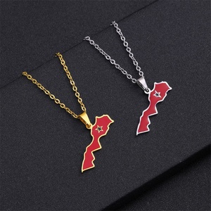 Collar con Mapa de África, Colgante con Mapa de Marruecos, Bandera Personalizada Esmaltada, Colgante de Acero Inoxidable, Joyería de Moda - Product Image 1