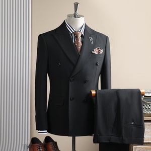 <span class=keywords><strong>Abito</strong></span> da Uomo a Righe <span class=keywords><strong>Blu</strong></span> Navy <span class=keywords><strong>Doppiopetto</strong></span> in Due Pezzi per Ufficio, Riunioni Professionali, Cerimonie di Laurea, Banchetti, Lavoro ed Eventi Sociali - Product Image 4