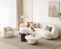 Sofá Esquinero de Tres Plazas Estilo Crema, Tapizado en Terciopelo de Cordero, Diseño Simple y Moderno para Sala de Estar, Apartamentos Pequeños, Salón de Belleza o Recepción
