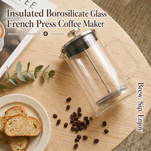 Cafetière à piston en acier inoxydable classique moderne avec verre borosilicate - Product Image 2