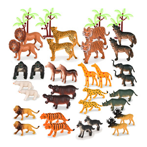 子供用プラスチック製 32個の野生の森の動物モデルのおもちゃ 4個の木付き 男の子へのプレゼントに最適 - Product Image 1