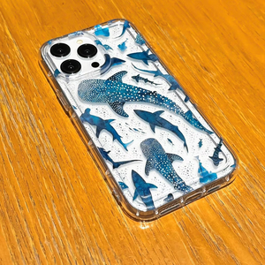 Nuova <span class=keywords><strong>Cover</strong></span> Trasparente con Motivo Balene e Squali a Pois Blu Sfumato e Bianco <span class=keywords><strong>per</strong></span> iPhone 17 16 15 Pro Max, Tema Mondo Marino, con Foro Ampio - Product Image 5