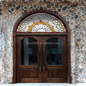 Vitrail Tiffany artisanal en verre biseauté demi-rond pour éclairage et décoration de porte vitrée - Product Image 4