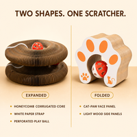 Griffoir pour chat en carton accordéon, pliable, avec jouet à bille pour chats d'intérieur, soin des griffes