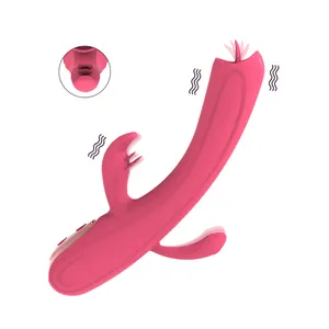 3 in 1 g-spot lidah Dildo Vibrator untuk wanita, mesin pemijat Stimulator Vagina klitoris isi ulang untuk pasangan