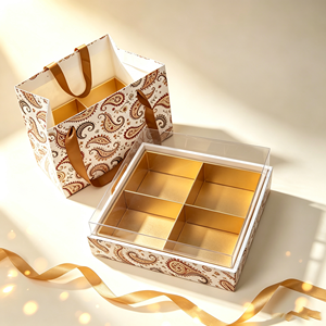 Scatola Regalo per Torte IMEE Adiles con Coperchio Trasparente, 9 Scomparti, Separatori Dorati e Borsa Abbinata - Product Image 1