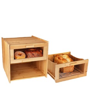 Boîte à pain en bambou à double couche, armoire de rangement de 12,6 pouces pour la cuisine, le pâtisserie et les toasts - Product Image 3