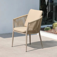 Chaises de salle à manger modernes haut de gamme en corde tressée PE pour l'extérieur avec plateau en dalle, chaises de patio et de jardin résistantes aux intempéries