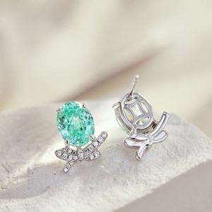Dylam Top End Fine Jewelry Women 925 Sterling Silver Ice Out Cut 8A Zirconia Diamond Bow Tie Oval Light <b>Green</b> Stud <b>Earrings</b> - Product Image 6