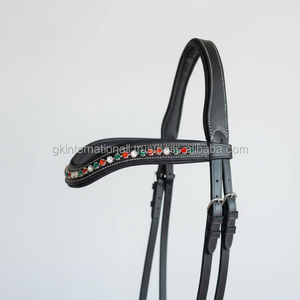 Couture et rembourrage blancs de qualité supérieure Bande de front de cheval en cuir rembourrée à canal vide incrustée de cristaux ronds multicolores Bande de front bling - Product Image 1