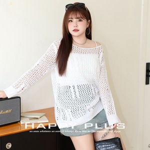 Cardigan asymétrique ajouré en maille pour femme Happy Plus N9003 – Couche transparente décontractée grande taille - Product Image 3