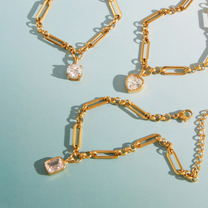 Nuevas Pulseras de Cadena a la Moda, Chapadas en Oro de 18k PVD, Joyería de Acero Inoxidable Resistente al Agua, Pulsera con Dije de Corazón de Circonio de Calidad - Product Image 6