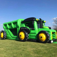 GMY Gonflables Enfants Vert Camion Tracteur Gonflable Parcours d'Obstacles Château Castillo Hinchable Maison de Rebond Toboggan Combo à vendre