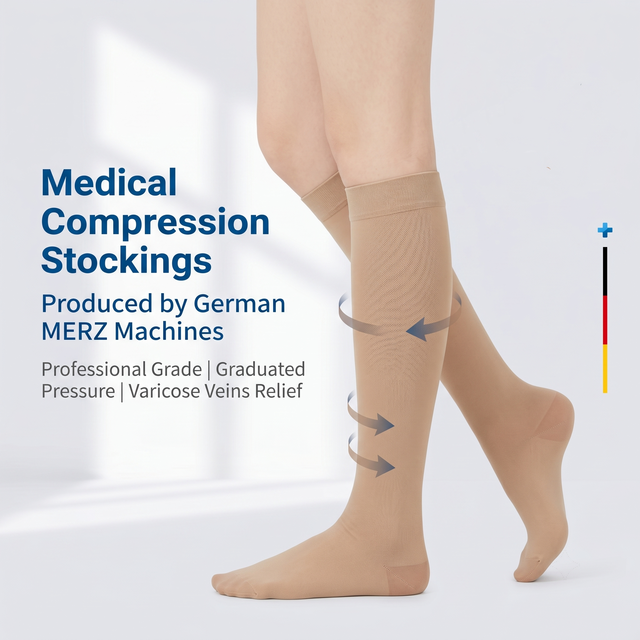 Professional Grade 20-30mmHg Graduated Compression Stockings Unisex Skin-tone Nylon Spandex for Varicose Veins DVT Prevention