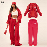 Survêtement Femme Rose Clair Surdimensionné Zip Hoodie Hoodies Large Jambe Couture Détail Joggers Survêtements Femmes Survêtements 2 Pièces Ensemble