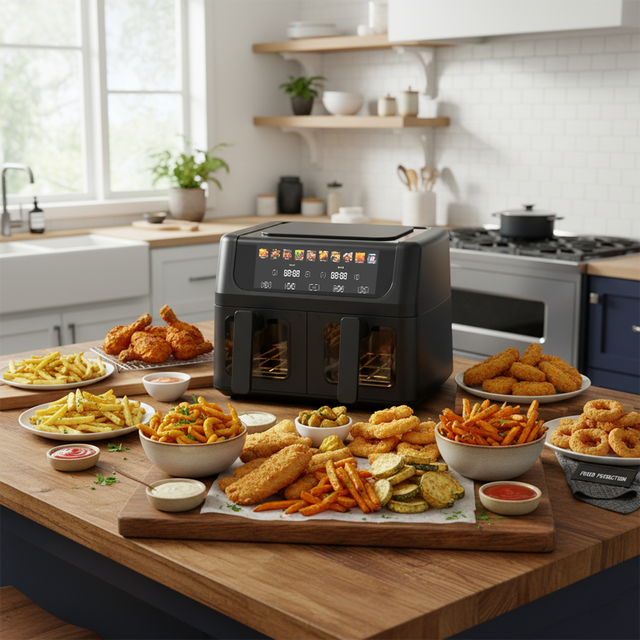 Double Basket 11L Capacity Silicone Coating Multi-functional 10 Menus Big Color Screen Digital High Cost-effect Air Fryer