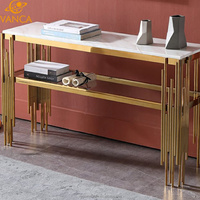Ensemble de meubles contemporains pour la maison : table basse et console 3-en-1 en acier inoxydable doré – Fabrication