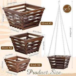 Panier suspendu en bois carré, suspension à chaîne en bois massif, 10, 8, 6 pouces, support de rangement pour pot de fleurs de jardin - Product Image 1