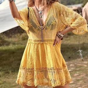 Blanco de punto playa cubrir <span class=keywords><strong>vestido</strong></span> túnica Pareos largos chica Bikini cubrir Ups encaje ver a través de nadar cubrir <span class=keywords><strong>Vestido</strong></span> de playa - Product Image 4