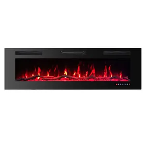 Electric Fireplace With Led Flame Modern 13 Color 100'' Inch Long Size Decorative Wall Mounted Recessed Insert Led Decor Flame Electric Fireplace With Heater