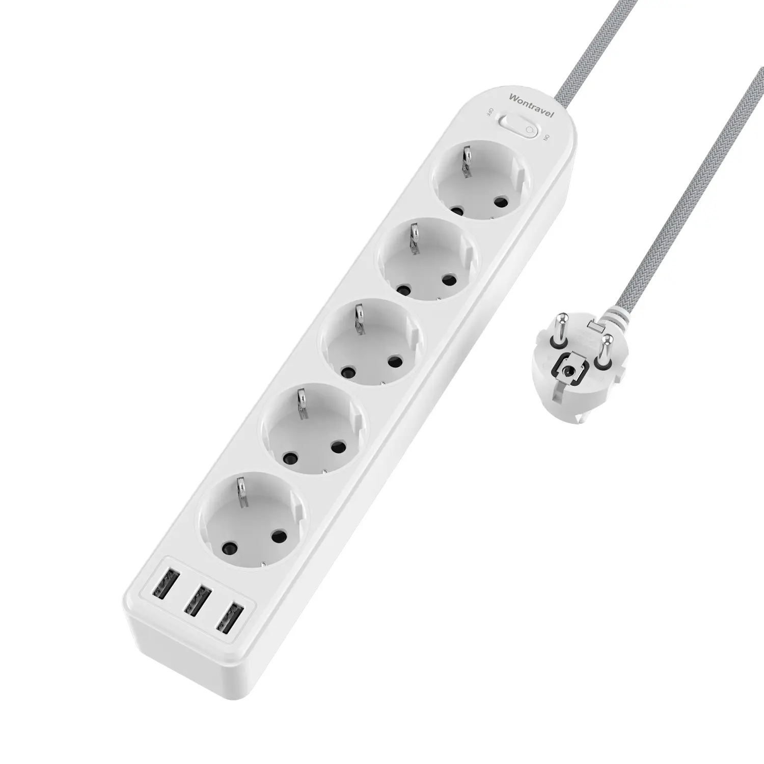 Wontravel CE Listed Hot Sale in EU 5 way EU Power Strip high power extension power strip with USB