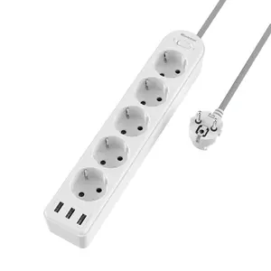 Wontravel CE Listed Hot Sale in EU 5 way EU Power Strip high power extension power strip with USB