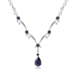 Женское Ожерелье с натуральным синим сапфировым камнем, ювелирное изделие из стерлингового серебра 925 пробы