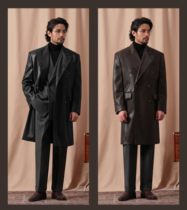 <span class=keywords><strong>Manteau</strong></span> en cuir Chester à double boutonnage pour <span class=keywords><strong>homme</strong></span>, <span class=keywords><strong>mi</strong></span>-<span class=keywords><strong>long</strong></span>, décontracté, rétro, couleur unie, pour l'automne et l'hiver - Product Image 2
