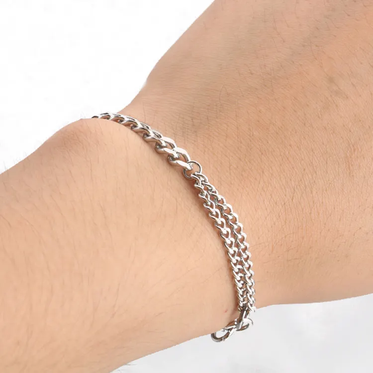 Trendy Stainless Steel T Bar Bracelet Wholesale Fashion Stainless Steel Toggle Clasp 3mm And 6mm Cuban Chain Mixed Bracelet
