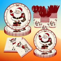 Vente chaude Père Noël Vaisselle Jetable Sur Le Thème Assiettes En Papier Serviettes Tasses Vaisselle Articles De Fête Boîte À Lunch Inclus